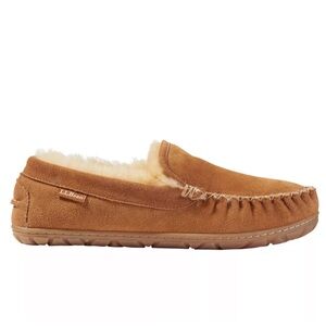 L.L. Bean Wicked Good Chestnut Brown Suede Shearling Moccasin Slippers